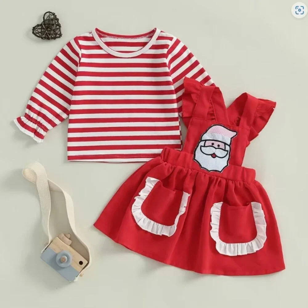 Christmas Santa Shirt & Dress Girls Outfit Set